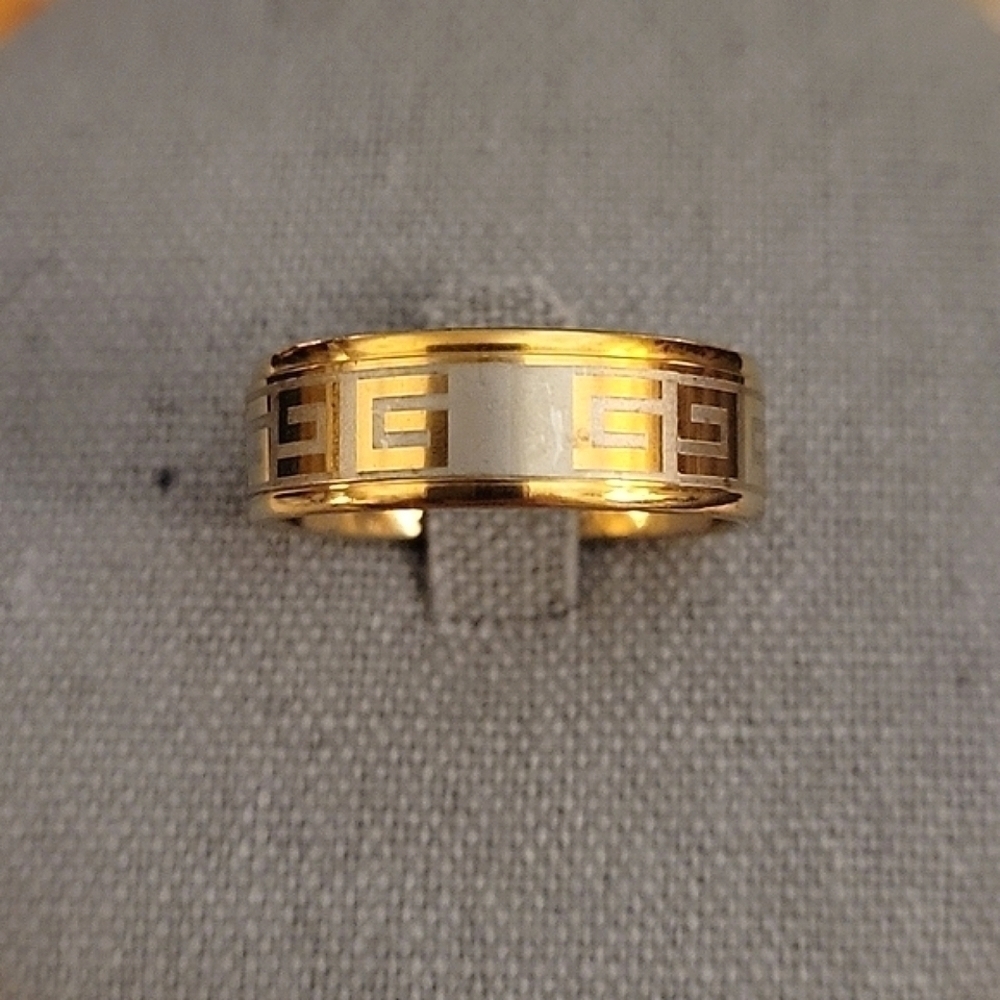 Two Tone Aztec Brass Wedding Band